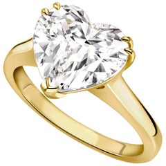 Ana De Costa Yellow Gold 3 Carat Gia Certified Heart White Diamond Ring