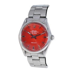 Retro Rolex Steel Air King with a Custom Red Dial and Original Oyster Bracelet Mid 60s