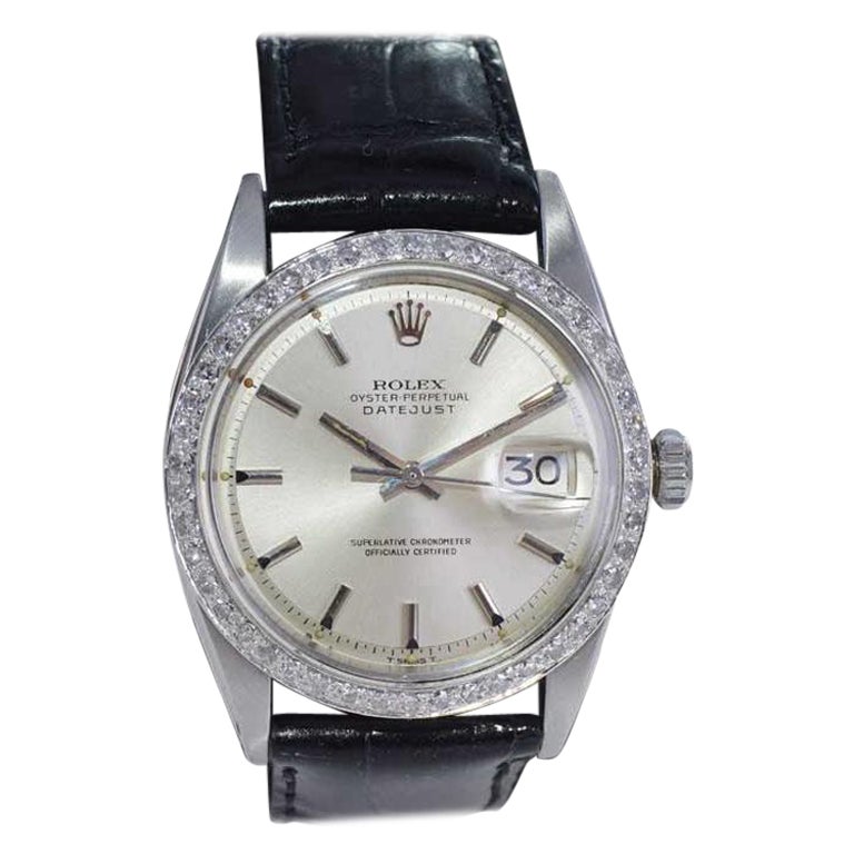 Rolex Steel Datejust with Original Dial and Diamond Bezel from the Mid 1970's For Sale