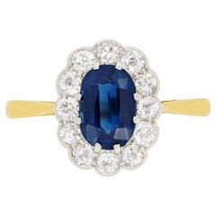 Edwardian 1.10ct Sapphire and Diamond Halo Ring, c.1910s