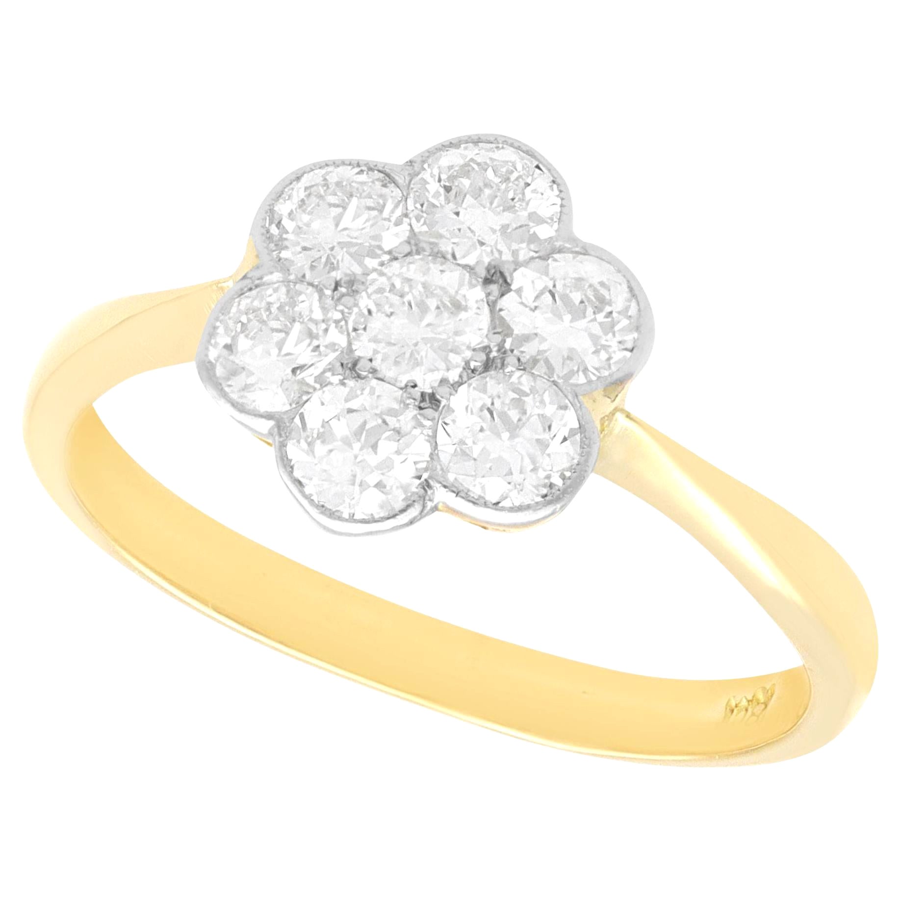 Antique 1.05 Carat Diamond and Yellow Gold Cluster Engagement Ring
