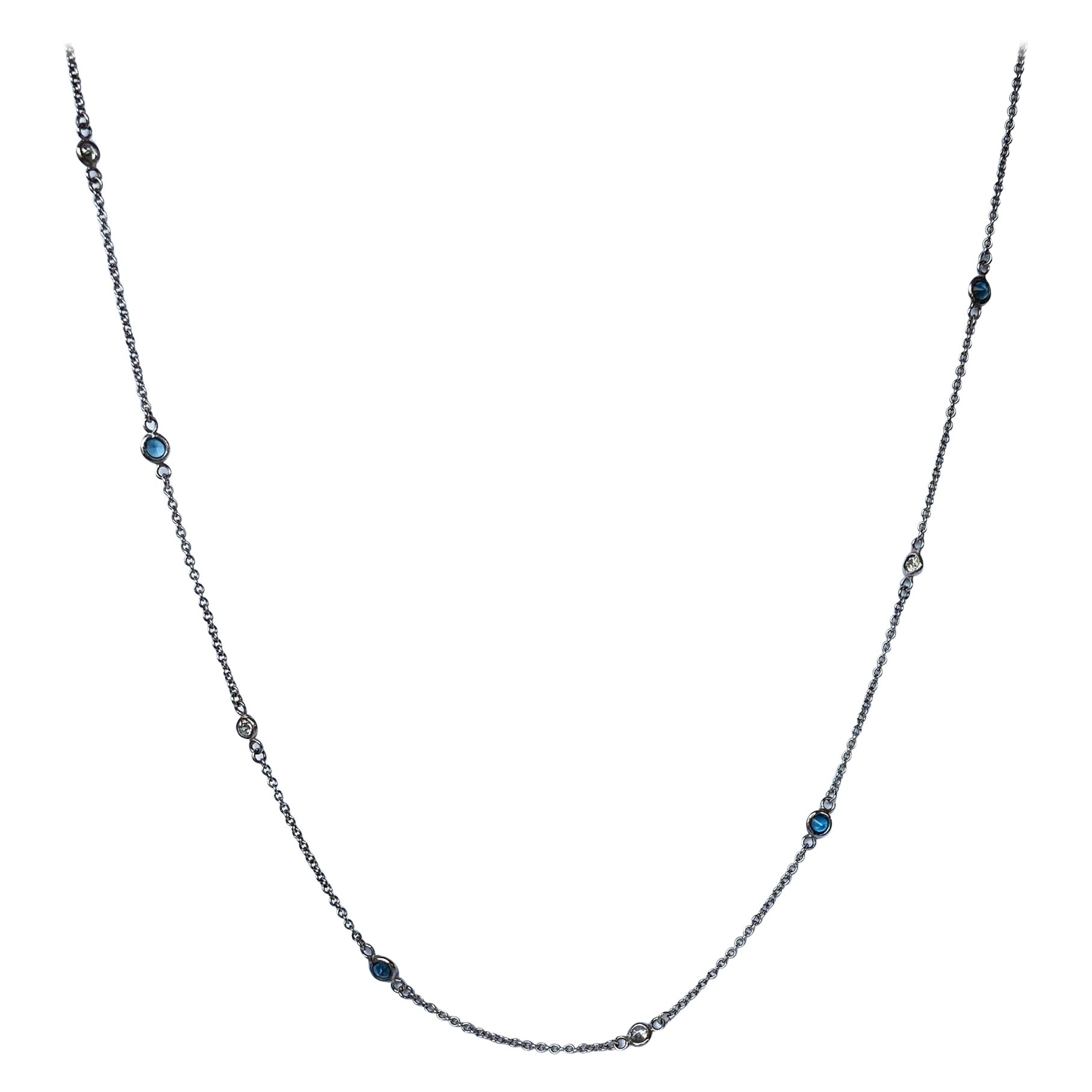 Art Deco Diamond and Sapphire 18 Carat White Gold Chain Necklace