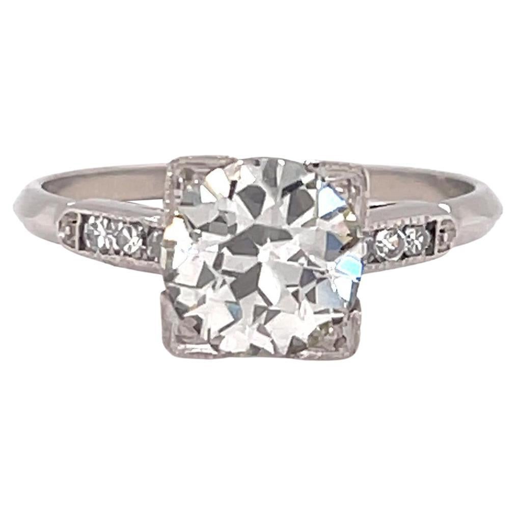 Retro GIA 1.77 Carat Old European Cut Diamond Platinum Engagement Ring