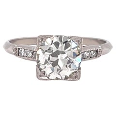 Retro GIA 1.77 Carat Old European Cut Diamond Platinum Engagement Ring