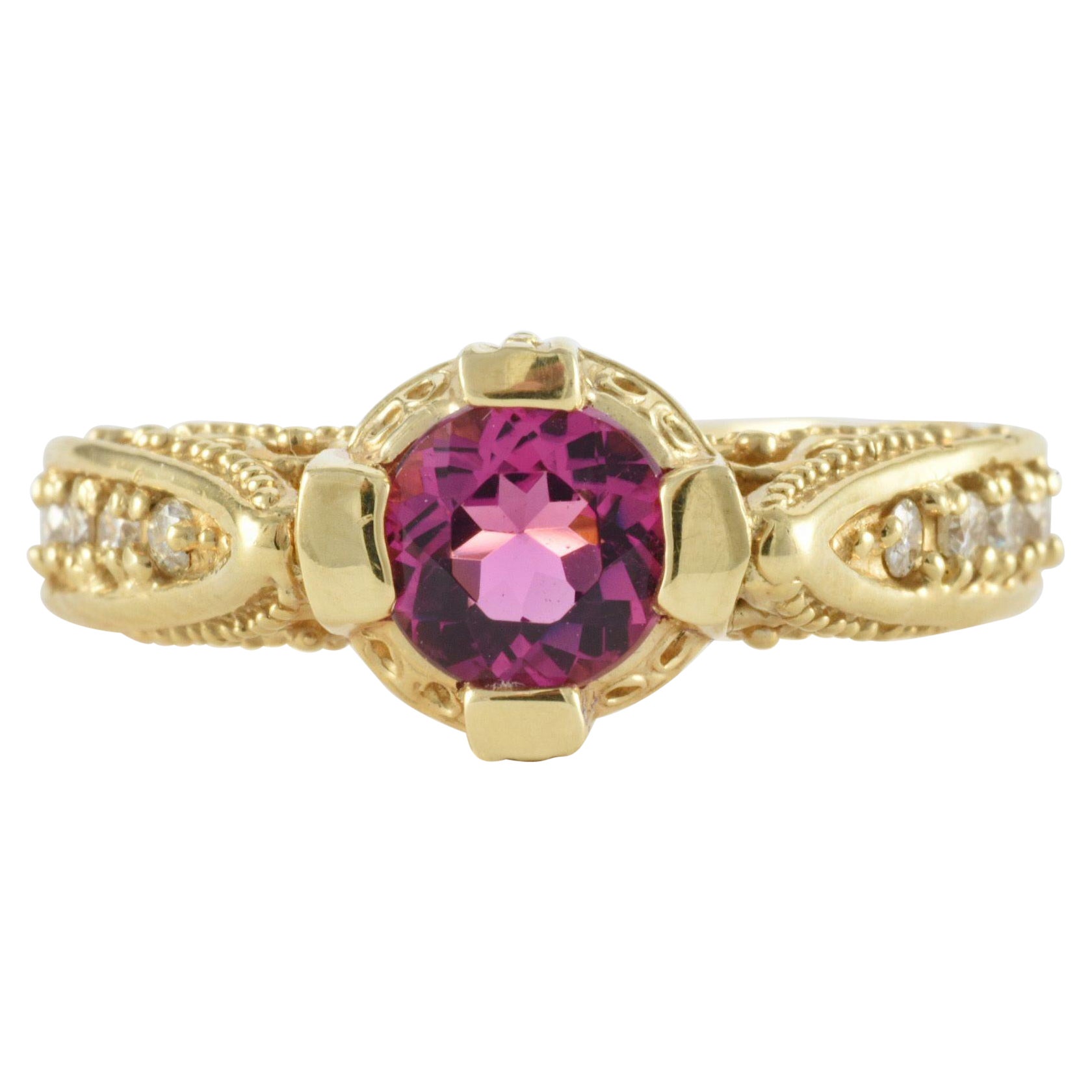 Natural Pink Tourmaline Diamond and Yellow Gold Ring  For Sale