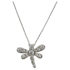 Roberto Coin Diamond Dragonfly Pendant Necklace Tiny Treasures Collection 18KWG