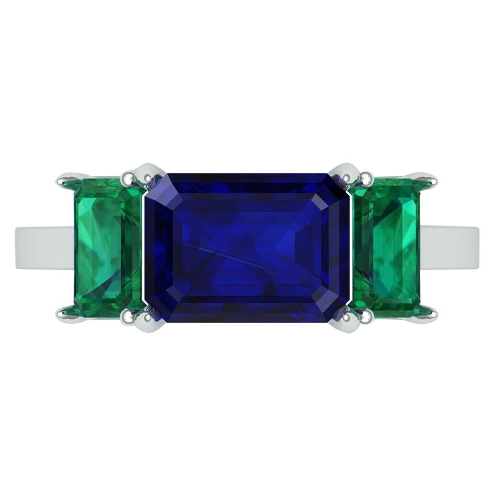 For Sale:  Certified Kashmir 4 CT. Sapphire and Columbian Emerald Cocktail Ring