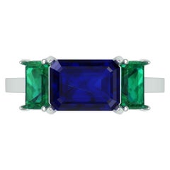 Certified Kashmir 4 CT. Sapphire and Columbian Emerald Cocktail Ring