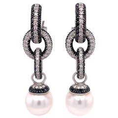 Black and White Diamond Dangles with South Sea Pearls