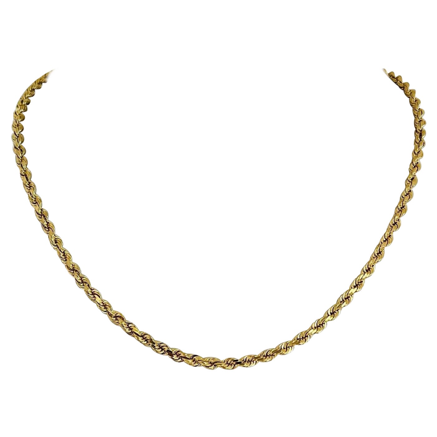 10 Karat Yellow Gold Solid Diamond Cut Rope Chain Necklace