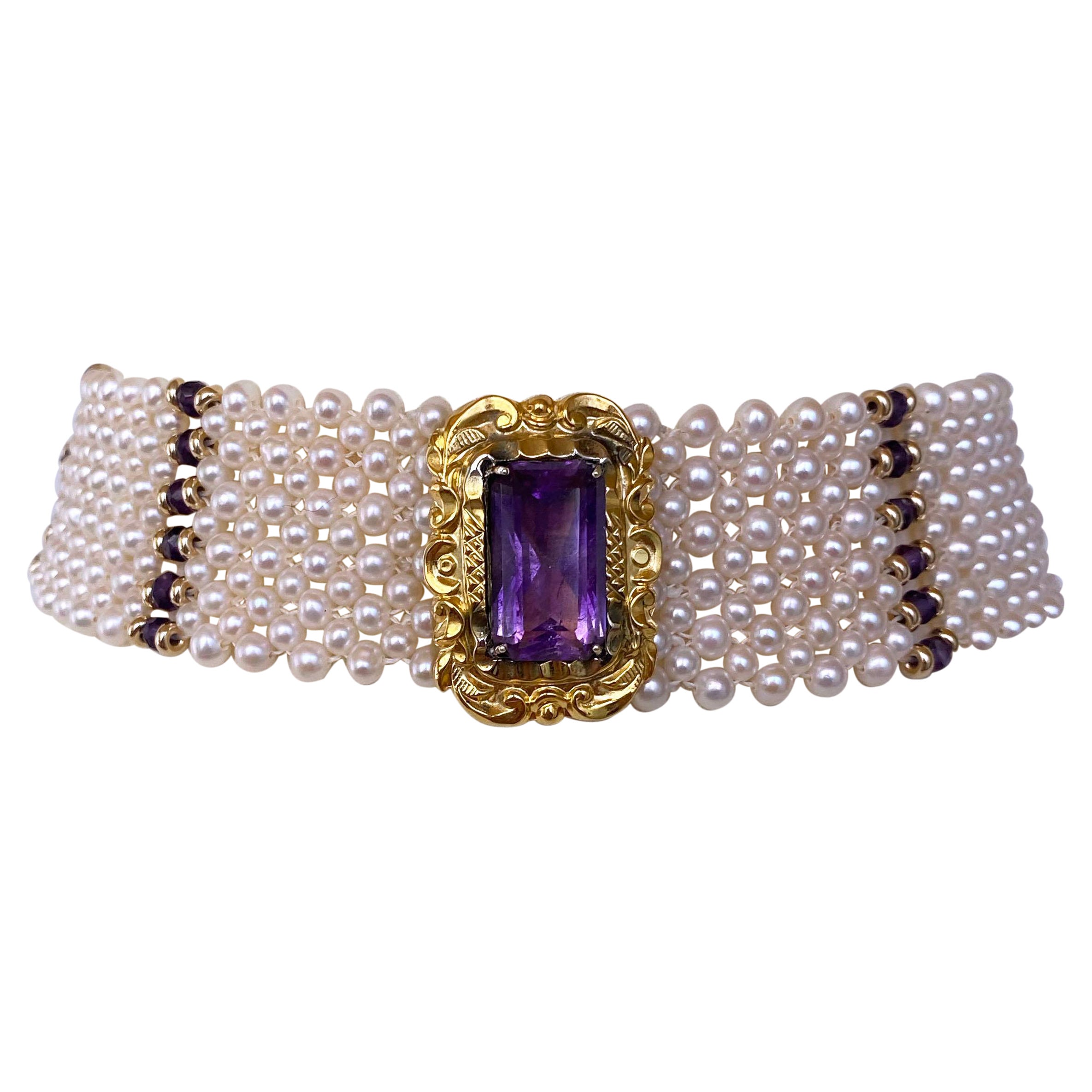 Marina J. Pearl, Amethyst and Vintage Centerpiece Choker with 14k Yellow Gold