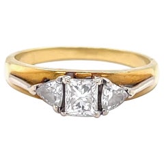 Vintage Diamond 18 Karat Gold Three Stone Engagement Ring