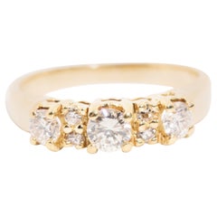 Three Stone Vintage Round Brilliant Diamond Engagement Ring 18 Carat Yellow Gold