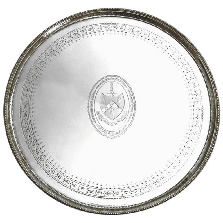 English 18th Century Bright-Cut Sterling Silver Salver by Hester Bateman For Sale
