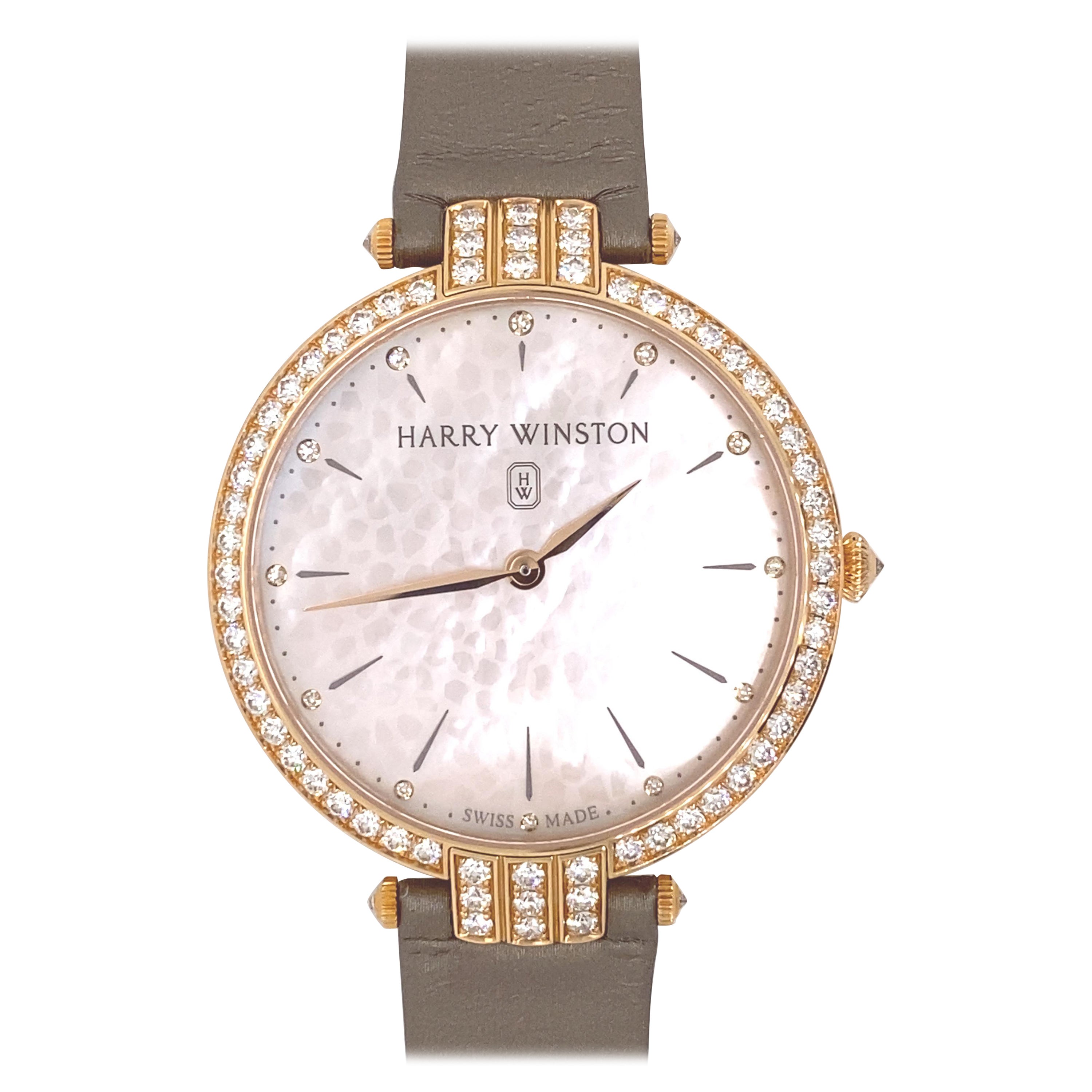 Harry Winston Premier Ladies Diamonds & 18k Rose Gold & Satin Strap Strap - Bracelet pour femmes