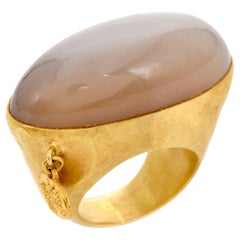 Jaleh Farhadpour Designer Cat's Eye 18K Gold Oval Cocktail Ring