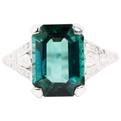 5.01 Carat Green Tourmaline & Round Brilliant Diamond 18 Carat White Gold Ring