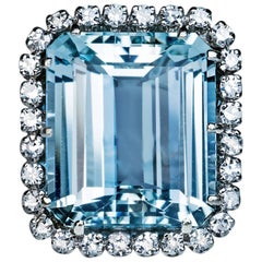 12.55 Carat Aquamarine Diamond Cluster Ring