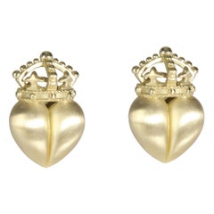 Kieselstein-Cord Crown on Heart Earrings in 18K Yellow Gold