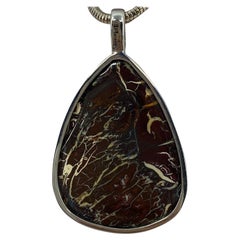 Fine Large Handmade Boulder Opal 18.3g Silver Pendant Necklace