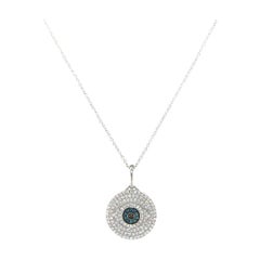 New 0.76ctw Pave & Irradiated Blue Diamond Evil Eye Circle Pendant Necklace