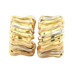 Italian Wide Twisted Two Tone Hoop Earrings in 18K Yellow and White Gold
