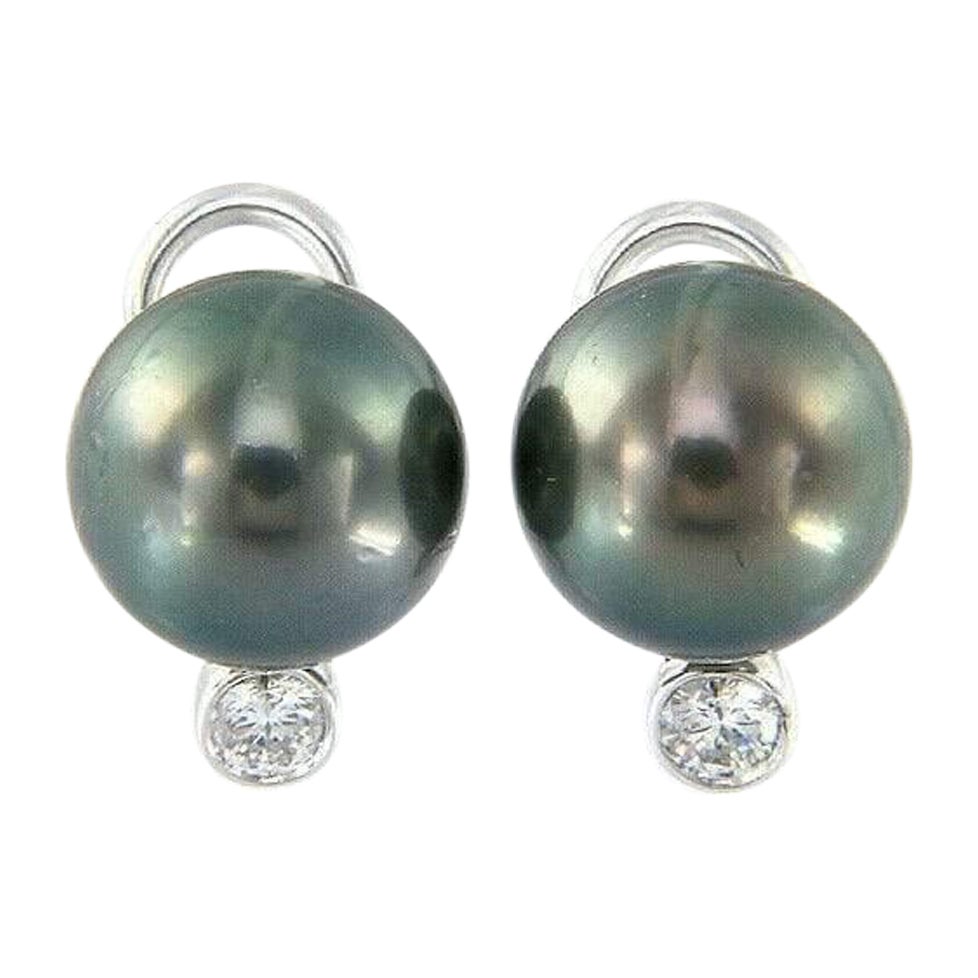 Tiffany & Co. Iridesse Tahitian Pearl and Diamond Earrings in 18K White Gold For Sale