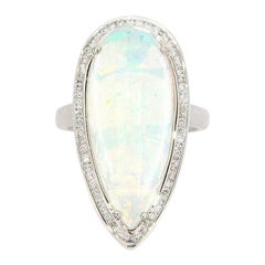 New 10.13ct Pear Ethiopian Opal and 0.39ctw Diamond Frame Ring in 14K White Gold