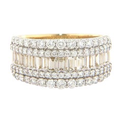 New 2.02ctw Baguette and Round Diamond Five Row Ring in 14K Yellow Gold