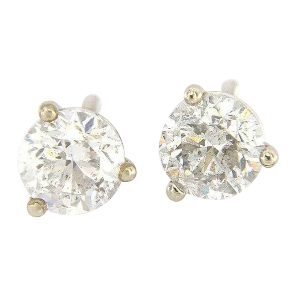 New 1.01ctw Round Diamond Solitaire Stud Earrings in 14K White Gold For Sale