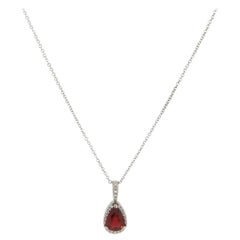 New 1.15ct Pear Cut Ruby and 0.06ctw Diamond Frame Pendant Necklace in 14K Gold