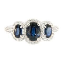 New Gabriel & Co. 1.85ctw Oval Sapphires & 0.35ctw Diamond Frame 3 Stone Ring