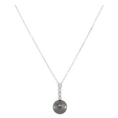 Tahitian Pearl and 0.12ctw Diamond Pendant Necklace in 18K White Gold