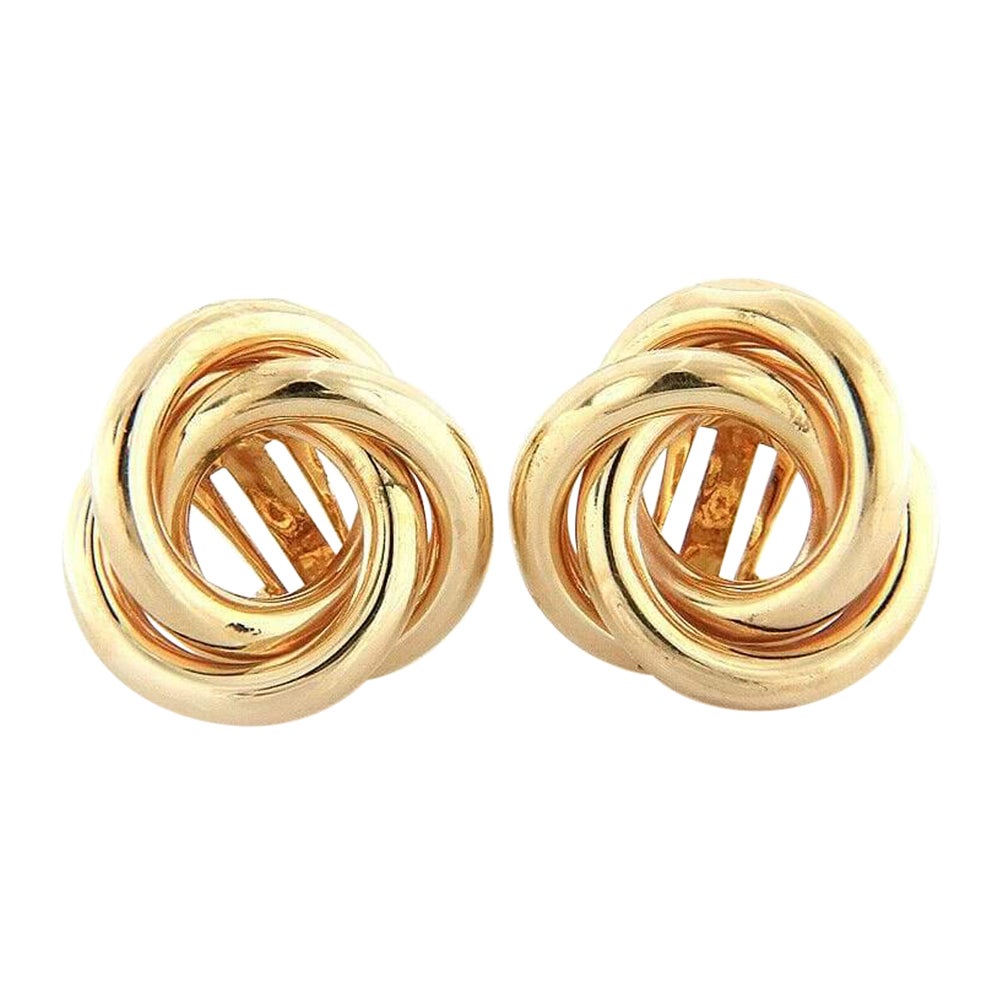 Polished Love Knot Earrings in 14K Yellow Gold For Sale