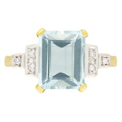 Vintage 1.50ct Aquamarine and Diamond Cocktail Ring, c.1970s