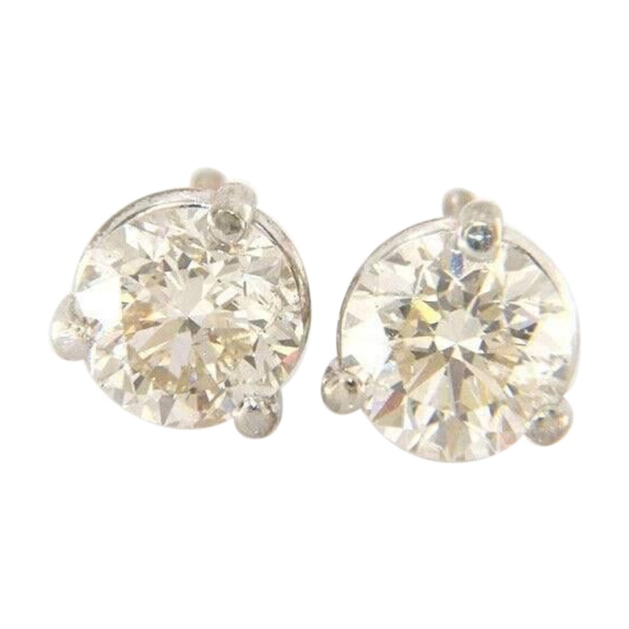 1.92ctw Round Diamond Solitaire Stud Earrings in 14K White Gold For Sale