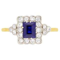 Edwardian 0.75ct Sapphire and Diamond Cluster Ring, c.1910s