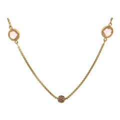 David Yurman Rose Quartz and Pink Sapphire Station Necklace in 18K Yellow Gold