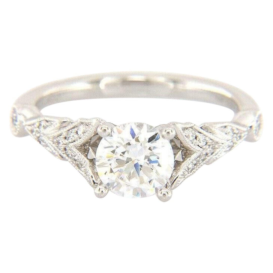 New Gabriel & Co. 0.26ctw Diamond Milgrain Semi Mount Ring in 14K White Gold For Sale