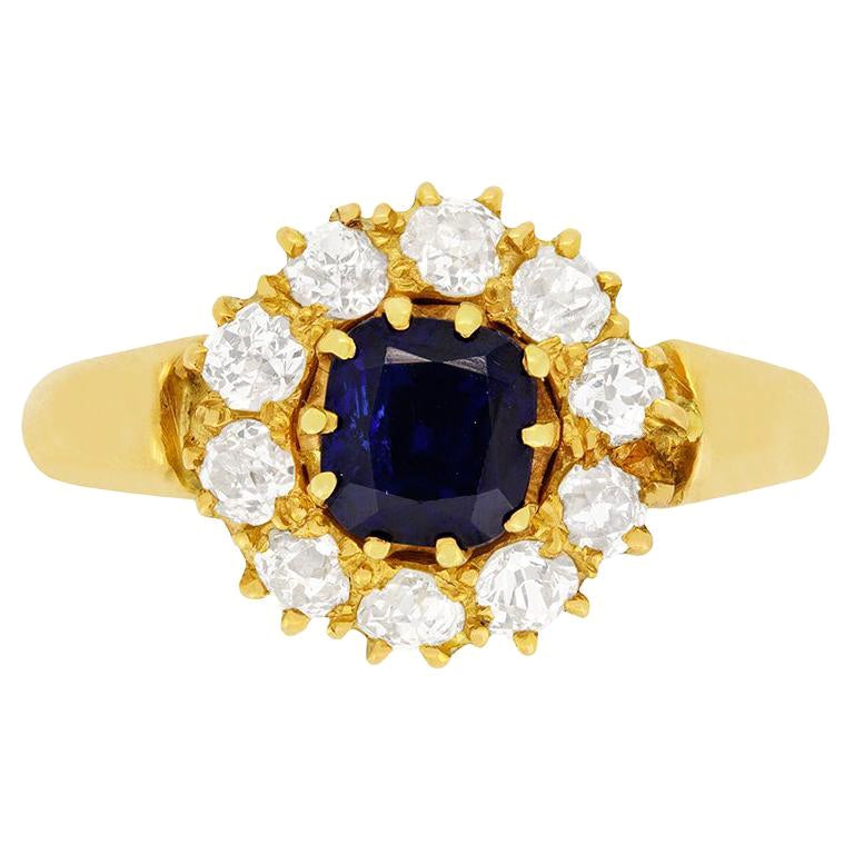 Victorian 0.95ct Sapphire and Diamond Halo Ring, c.1880s