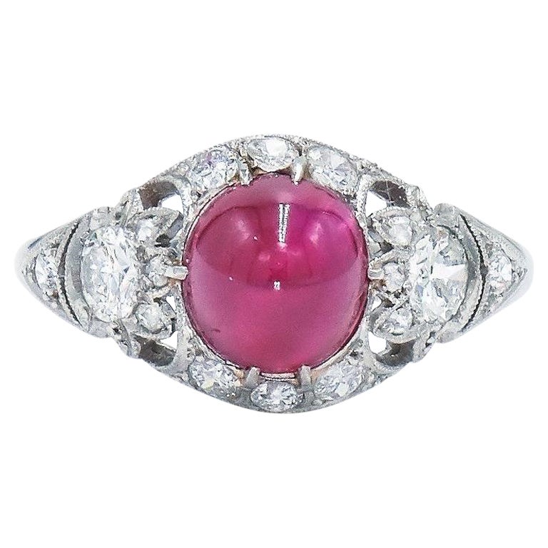 Art Deco Cabochon Ruby and Diamond Ring For Sale