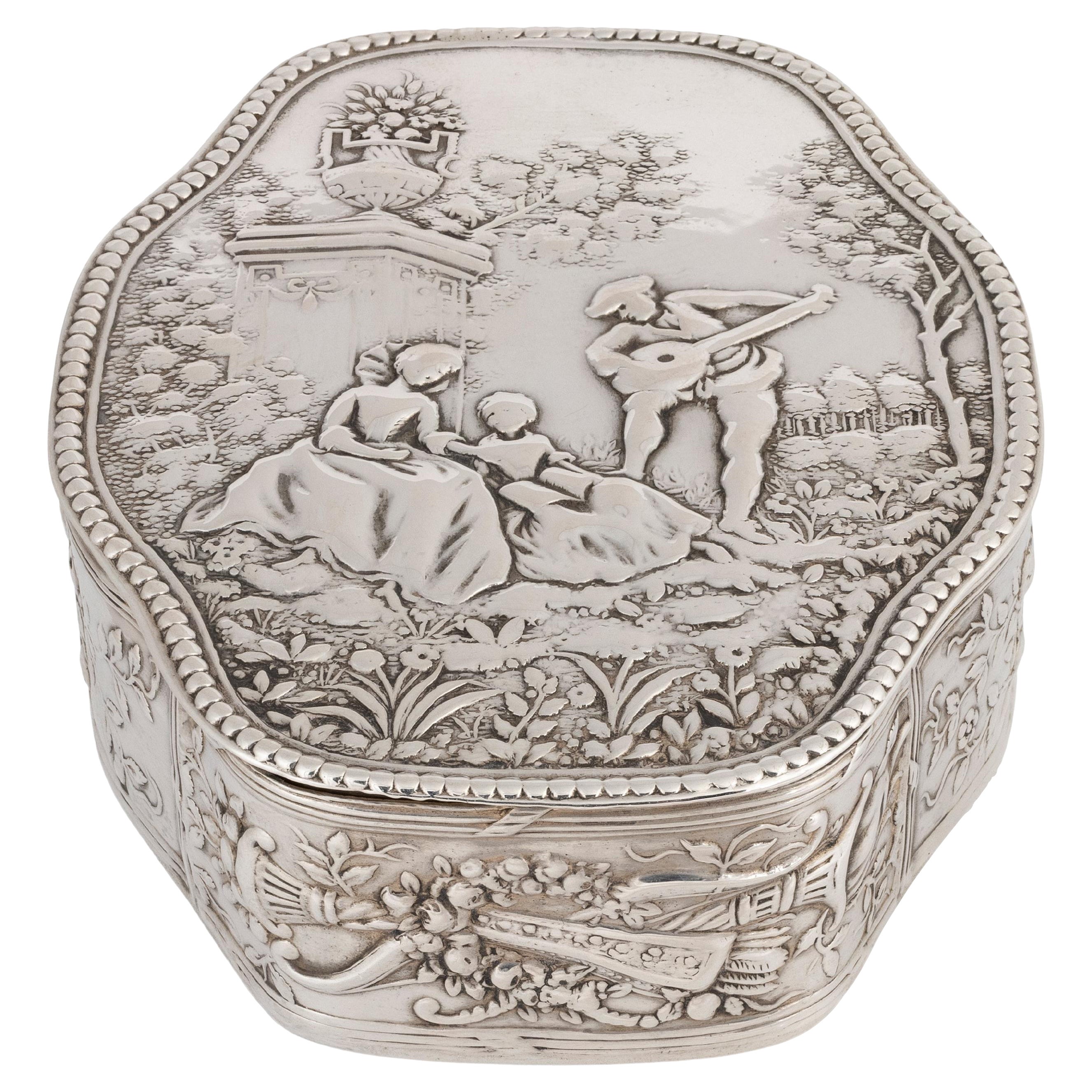 Sterling Silver Decorated Vanity Box For Sale