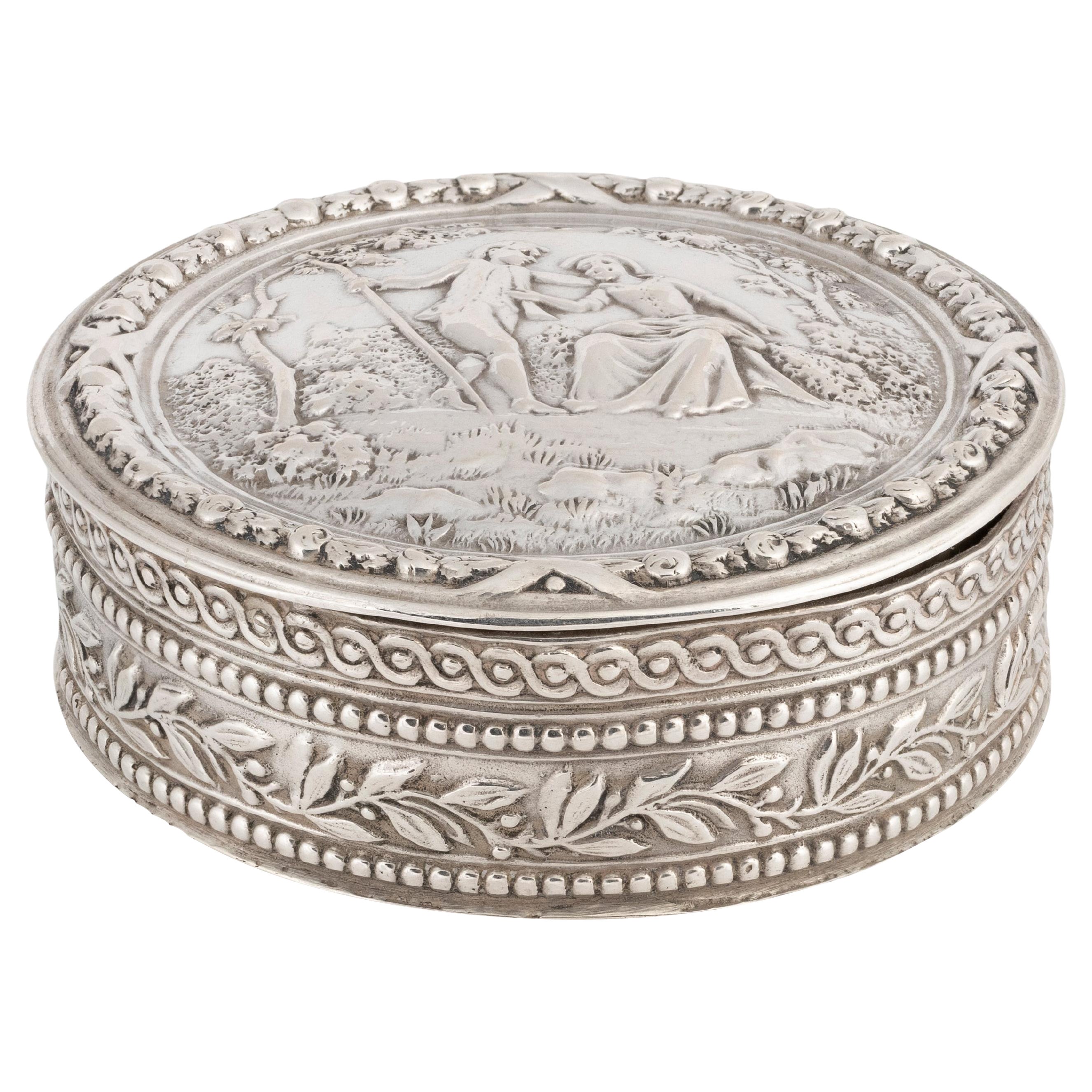 Sterling Silver Decorated Vanity Box For Sale