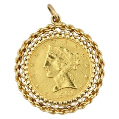 Vintage Gold and Five-Dollar Gold Coin Pendant