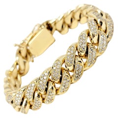 Used Men's Diamond and 10 Karat Yellow Gold Polished Cuban Link Bracelet 10.15 Carats
