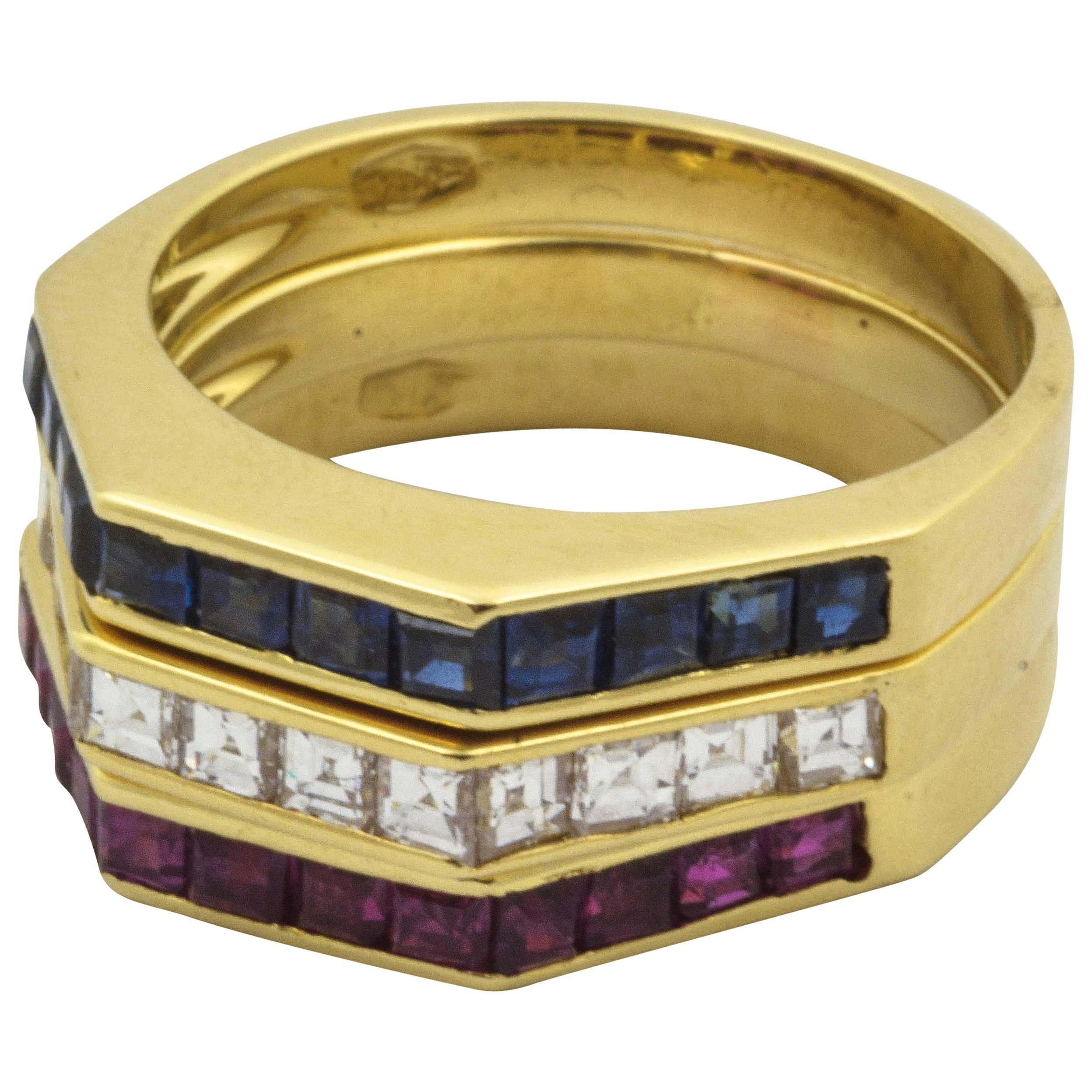 Sapphire Ruby Diamond Gold Stackable Band Rings