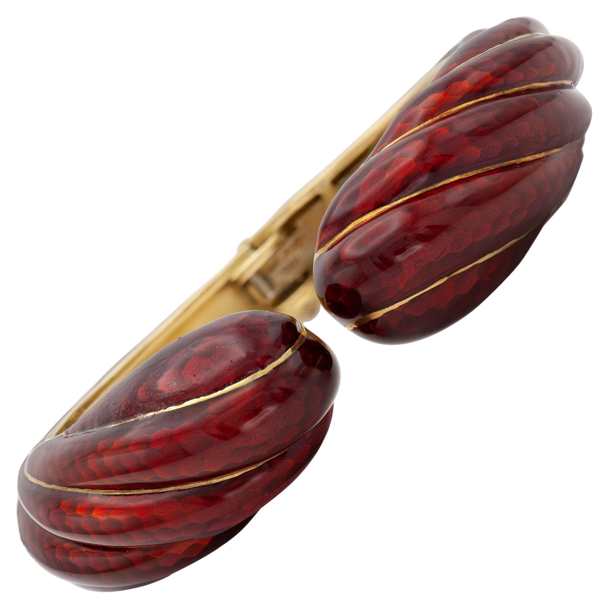 David Webb Red Enamel Cuff Bracelet