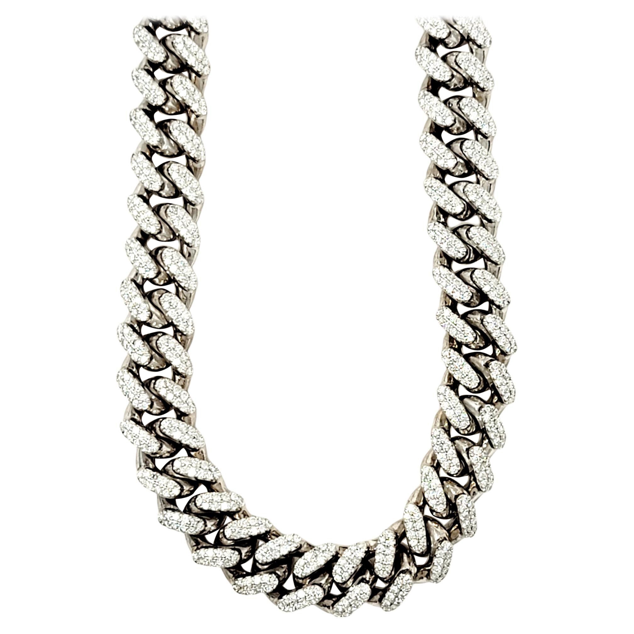 Diamond and White Gold Cuban Link Necklace 22.80 Carats in 14 Karat Gold For Sale