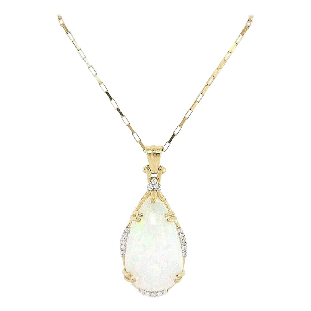 New 28.96ct Ethiopian Opal & 0.38ctw Diamond Pendant Necklace in 14K Yellow Gold For Sale
