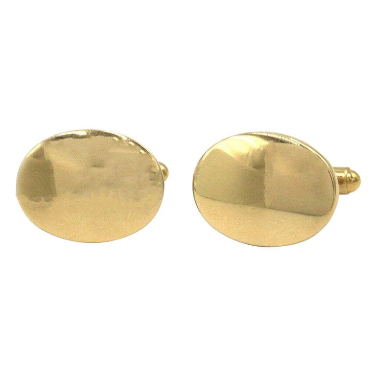 Polished Oval Cufflinks in 14K Yellow Gold For Sale